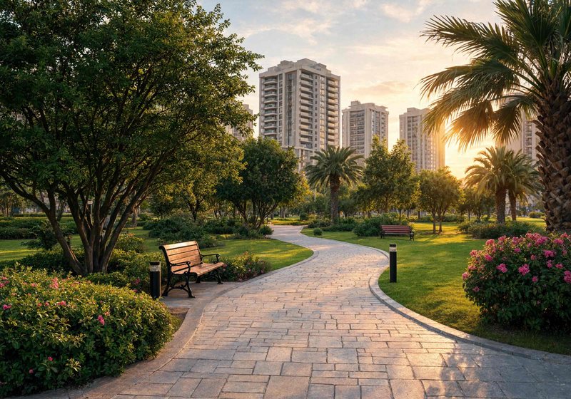 Landscaped gardens at Nikoo Homes 9