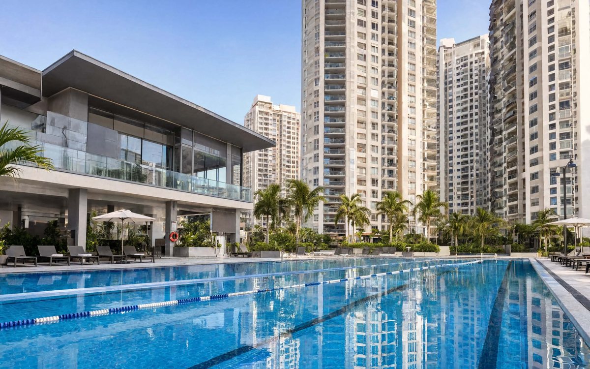 Swimming pool and clubhouse at Nikoo Homes 9